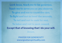 Prayer for Generosity - "Except that of knowing that I do your will" line highlighted