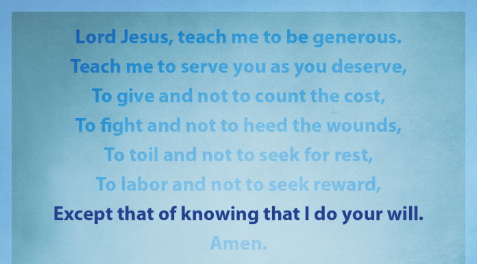 Prayer for Generosity - "Except that of knowing that I do your will" line highlighted