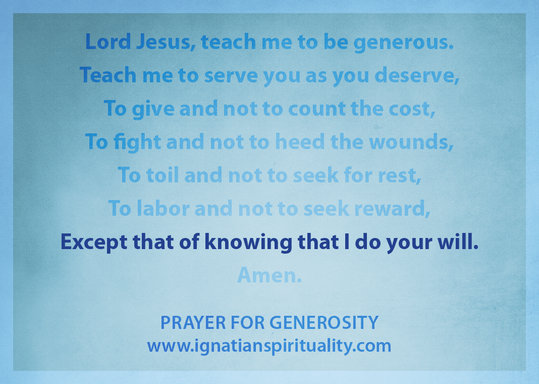 Prayer for Generosity - "Except that of knowing that I do your will" line highlighted