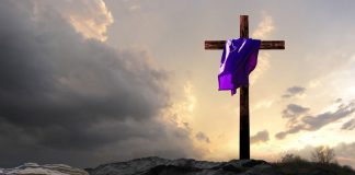 purple-draped cross