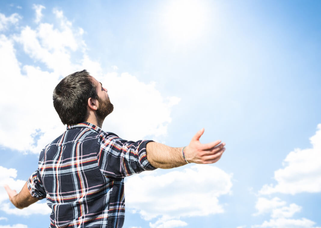 man breathing in outdoors