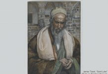 James Tissot (French, 1836-1902). Saint Luke (Saint Luc), 1886-1894. Opaque watercolor over graphite on gray wove paper, Image: 5 7/16 x 3 15/16 in. (13.8 x 10 cm). Brooklyn Museum, Purchased by public subscription, 00.159.207 (Photo: Brooklyn Museum, 00.159.207_PS2.jpg)
