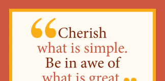 Quote in harvest colors - "Cherish what is simple. Be in awe of what is great." - Christopher de Vinck in The Center Will Hold