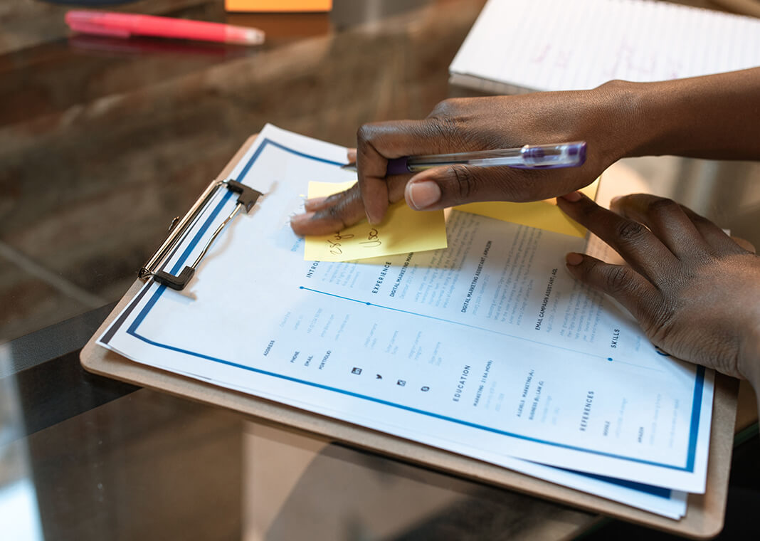 resume on clipboard - photo by RODNAE Productions from Pexels