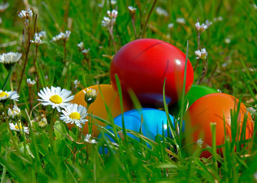 Easter eggs in grass - image by NickyPe from Pixabay