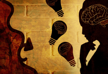 thought - abstract image of woman's brain and idea bulbs - image by chenspec from Pixabay