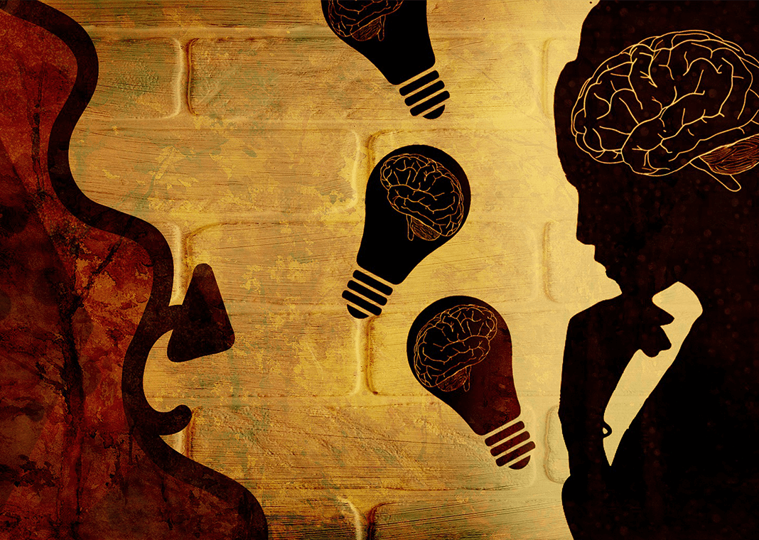 thought - abstract image of woman's brain and idea bulbs - image by chenspec from Pixabay