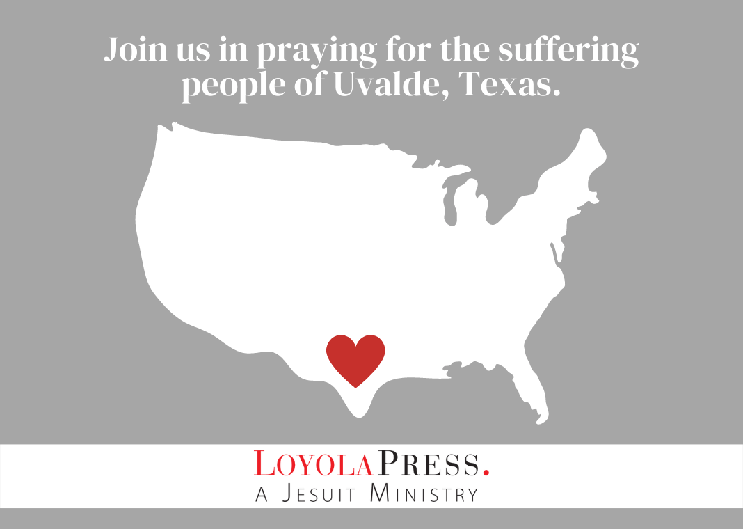 Prayer for Uvalde Texas - heart over Texas in map of United States