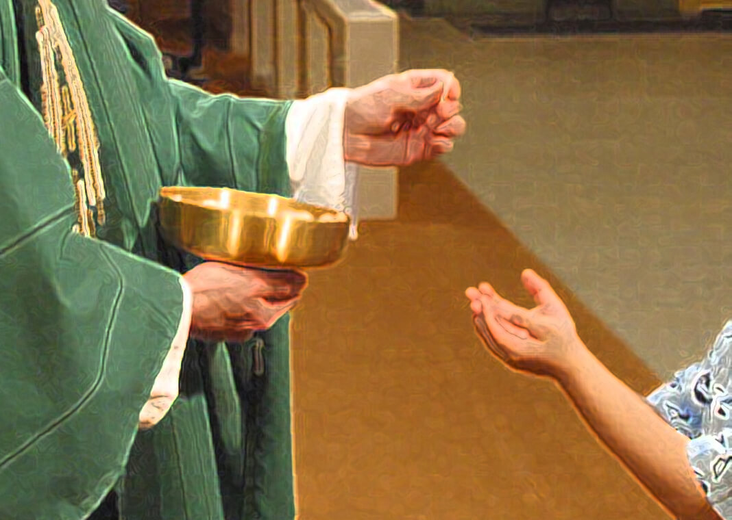 receiving Holy Communion - cropped and modified image - original by Phil Martin Photography. © Loyola Press. All rights reserved.