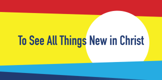 To See All Things New in Christ - words over background of bright colors