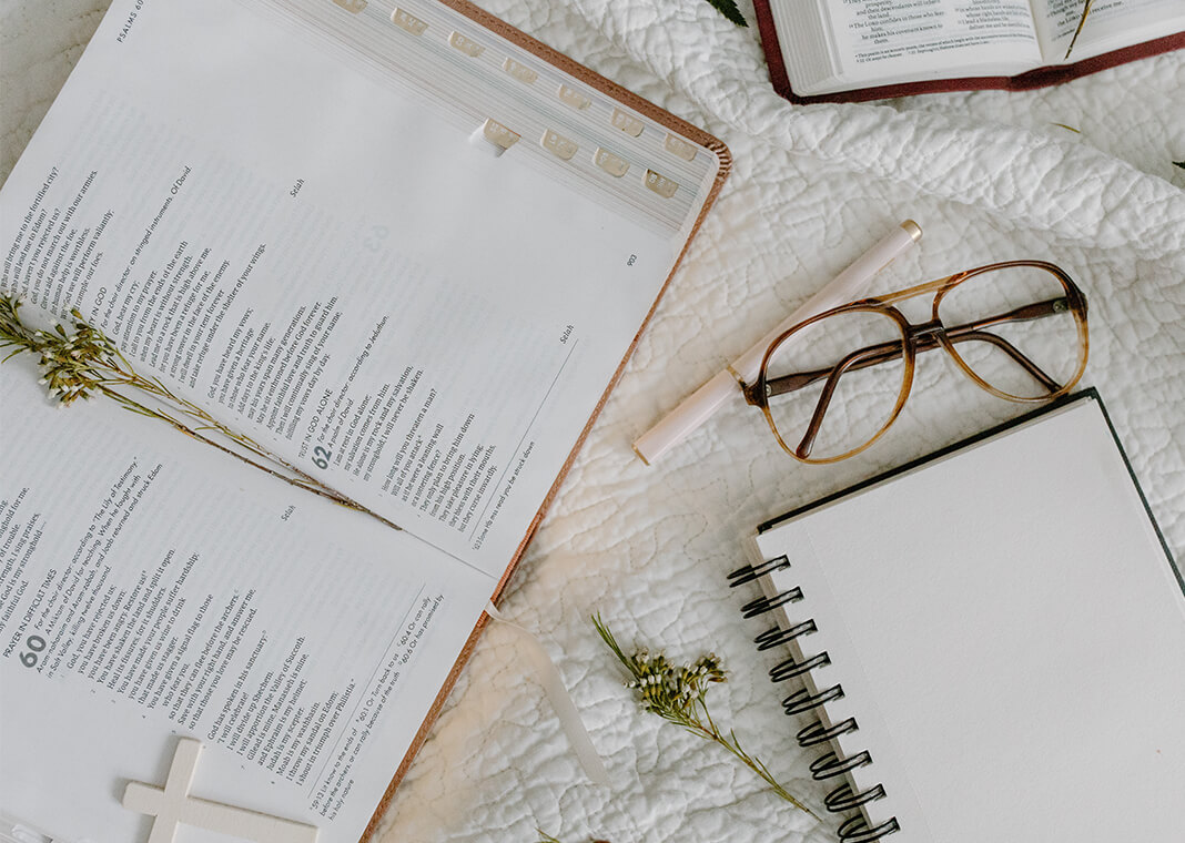 Bible, glasses, and notebook - photo by Tara Winstead on Pexels