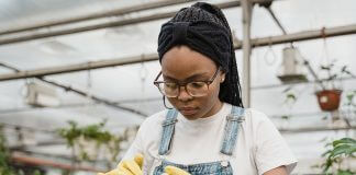 young woman in greenhouse putting soil in pot - photo by Tima Miroshnichenko on Pexels