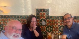 Laura Miera with Gregory Boyle and Fabian Debora in Santa Fe, New Mexico