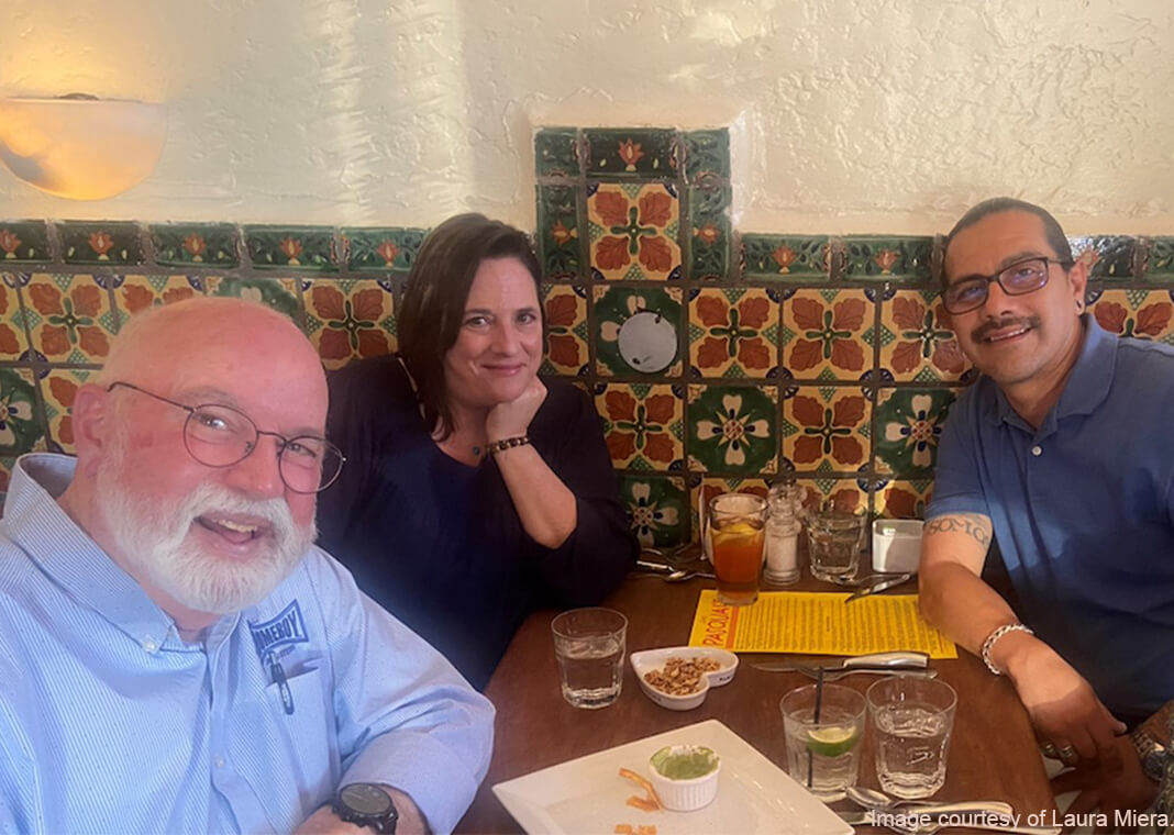 Laura Miera with Gregory Boyle and Fabian Debora in Santa Fe, New Mexico