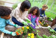 children gardening with help of adult woman - © Shannon Fagan - FangXiaNuo/E+/Getty Images