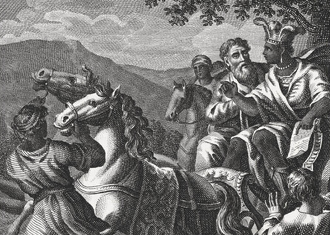 Philip and the Ethiopian Eunuch (Acts 8). Copper engraving by Carl Schuler, published c. 1850. ZU_09/iStock/Getty Images.