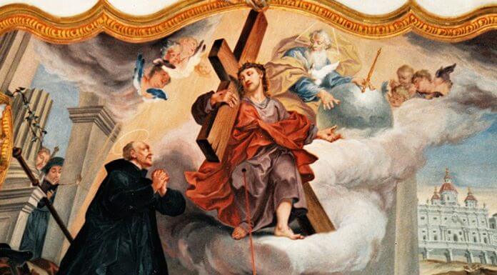"Ignatius of Loyola's Vision at La Storta" by Christoph Thomas Scheffler in Church of the Holy Cross (Landsberg am Lech) - CC BY-SA 3.0 via Wikimedia Commons