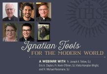 Ignatian Tools for the Modern World: A Webinar with Fr. Joseph A. Tetlow, SJ; Eric A. Clayton; Fr. Kevin O’Brien, SJ; Vinita Hampton Wright; and Fr. Michael Rossmann, SJ - headshots of each author