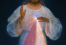 close-up of hands - Divine Mercy image - Eugeniusz Kazimirowski, public domain via Wikimedia Commons