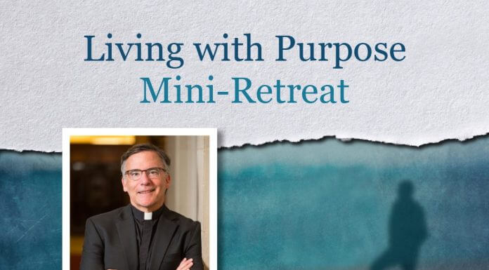 Living with Purpose Mini-Retreat - text above photo of Fr. Kevin O'Brien, SJ