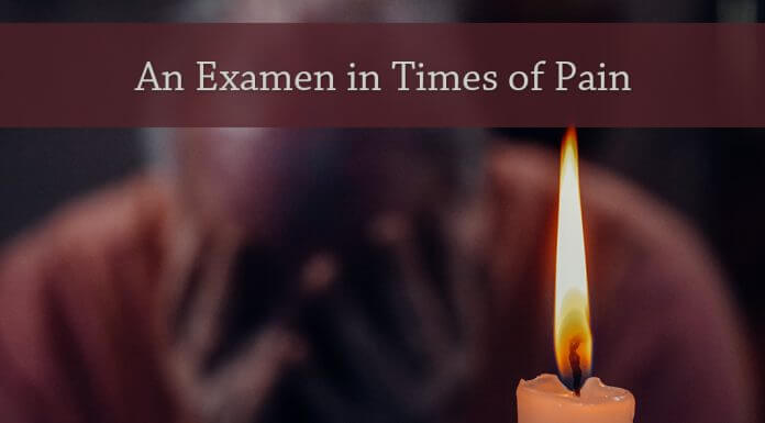 An Examen in Times of Pain - text over photo by Kindel Media via Pexels - grieving man with candle in foreground