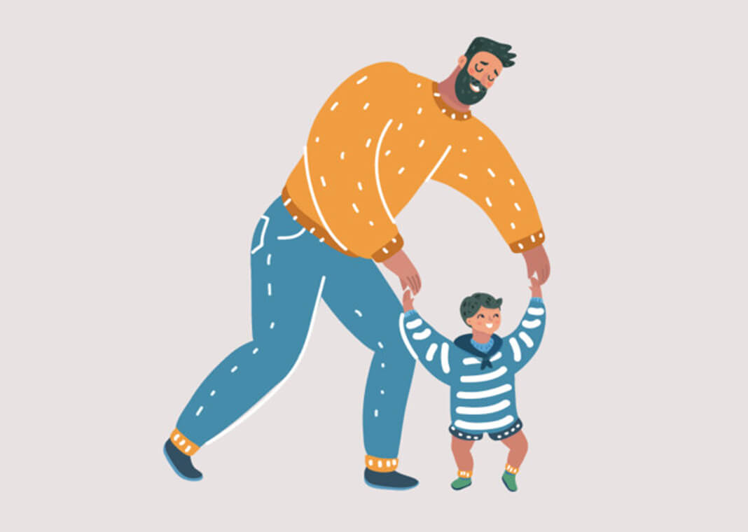 illustration of father with toddler son - cosmaa/iStock/Getty Images