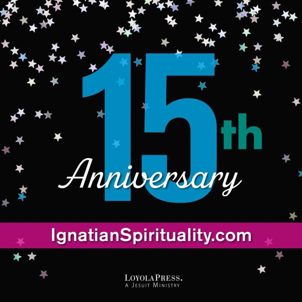 15th Anniversary of IgnatianSpirituality.com - text with starry background