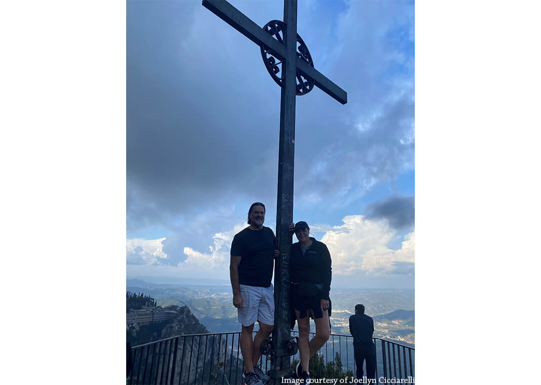 Joellyn and Paul Cicciarelli at cross on Montserrat - image courtesy of Joellyn Cicciarelli