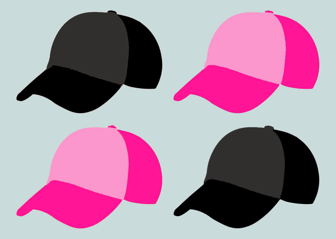 pink and black baseball caps - Alxyzt/iStock/Getty Images (not original colors)