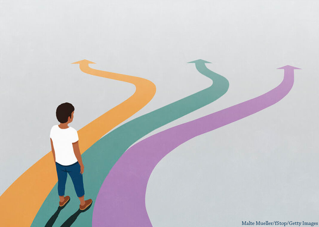 person looking at three choices of paths - Malte Mueller/fStop/Getty Images
