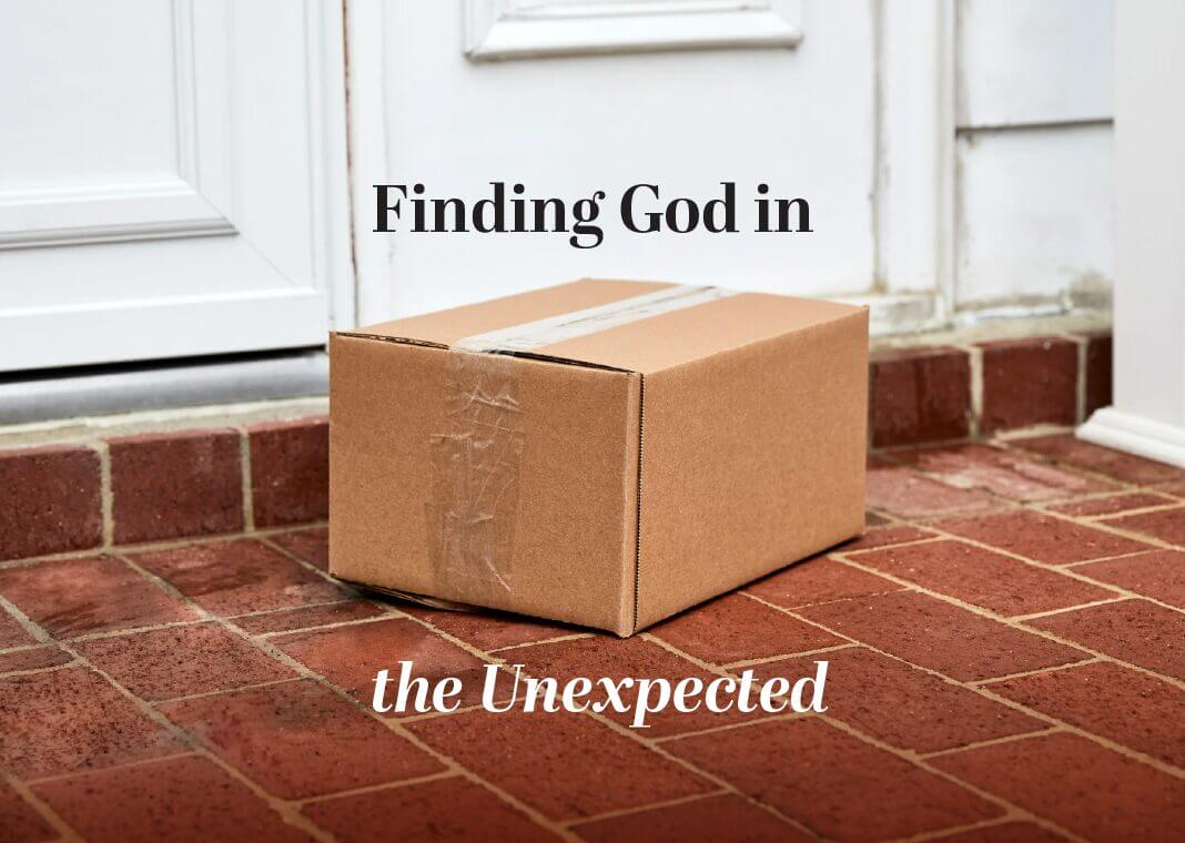 Finding God in the Unexpected - text around package delivery at door