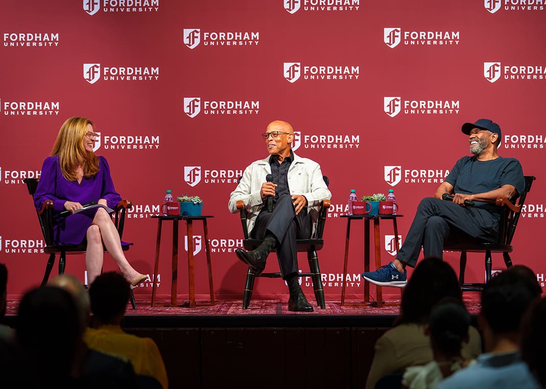 Fordham University President Tania Tetlow, author Anthony Carter, and Denzel Washington at Fordham University - image provided by Fordham University
